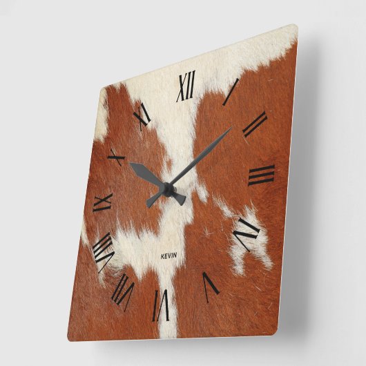 Afbeelding van bruin en wit koeienhuid vierkante klok (Hoek)