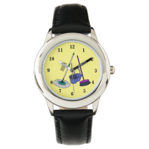 Afbeelding van cartoon in kamer en muis horloge