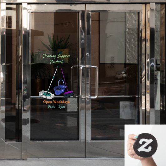 Afbeelding van cartoon in kamer en muis raamsticker (Kantoordeur)