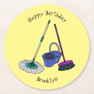 Afbeelding van cartoon in kamer en muis ronde kartonnen onderzetter