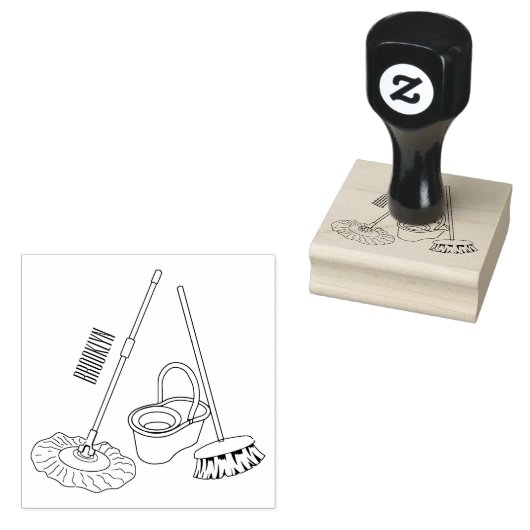 Afbeelding van cartoon in kamer en muis rubberstempel (Gestempeld)