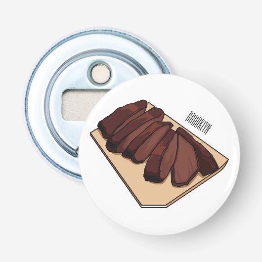 Afbeelding van cartoon van rundvlees button flesopener (Voorkant)