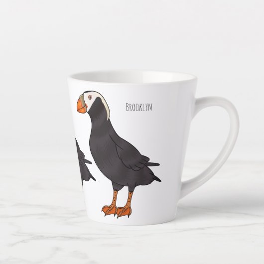 Afbeelding van cartoon van tufvogel latte mok (Rechts)
