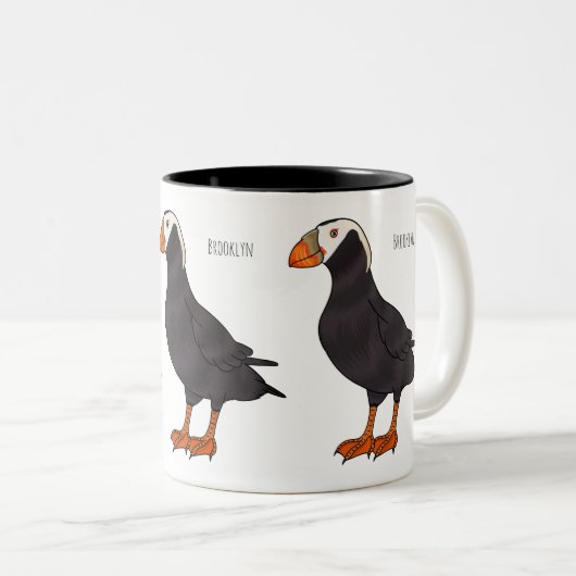 Afbeelding van cartoon van tufvogel tweekleurige koffiemok (Voorkant rechts)