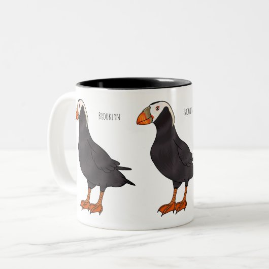 Afbeelding van cartoon van tufvogel tweekleurige koffiemok (Voorkant links)