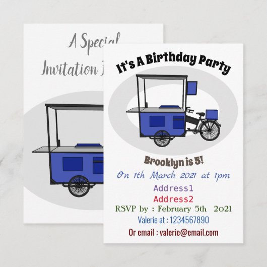 Afbeelding van cartoon van voedselkar kaart (Voorkant / Achterkant)