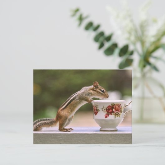 Afbeelding van Chipmunk met China Teacup Briefkaart (Staand voorkant)