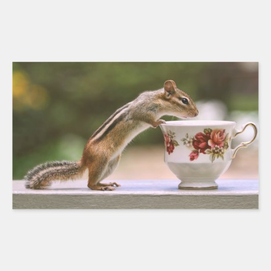 Afbeelding van Chipmunk met China Teacup Rechthoekige Sticker (Voorkant)