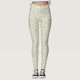 Afbeelding van Cream en Blue Hand Knit Garter Stit Leggings