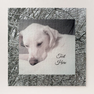 Afbeelding van Cute White Dog met luie Winterdag J Legpuzzel