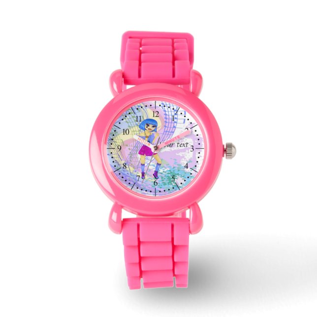 Afbeelding van dansende mode met helder blauw haar horloge (Voorkant)