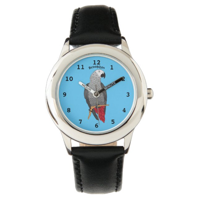 Afbeelding van de Afrikaanse grijze papegaai carto Horloge (Voorkant)