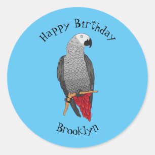 Afbeelding van de Afrikaanse grijze papegaai carto Ronde Sticker
