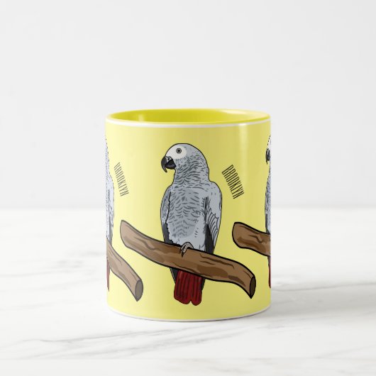 Afbeelding van de Afrikaanse grijze papegaai carto Tweekleurige Koffiemok (Center)