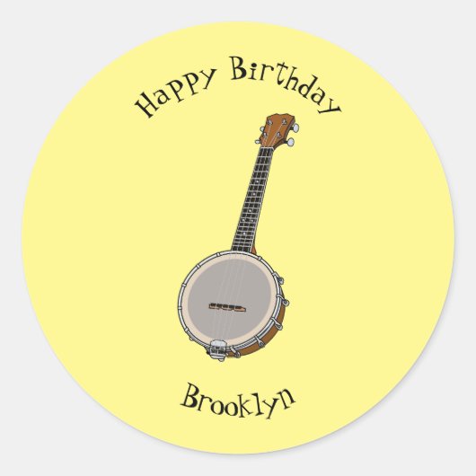 Afbeelding van de Banjo cartoon Ronde Sticker (Voorkant)