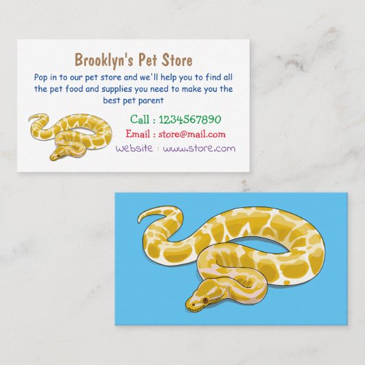 Afbeelding van de Birmese pythonslang cartoon Visitekaartje (Voorkant / Achterkant)