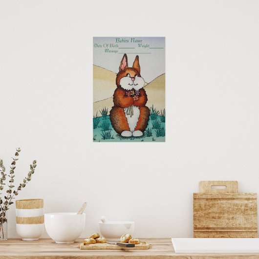afbeelding van de bruine bunny nieuwe babyinformat poster (Keuken)