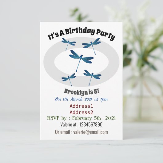 Afbeelding van de cartoon Dragonfly Kaart (Staand voorkant)