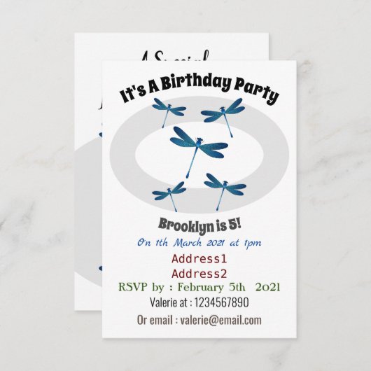 Afbeelding van de cartoon Dragonfly Kaart (Voorkant / Achterkant)