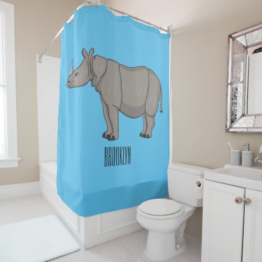 Afbeelding van de cartoon Javan rhinoceros Douchegordijn (In situ)