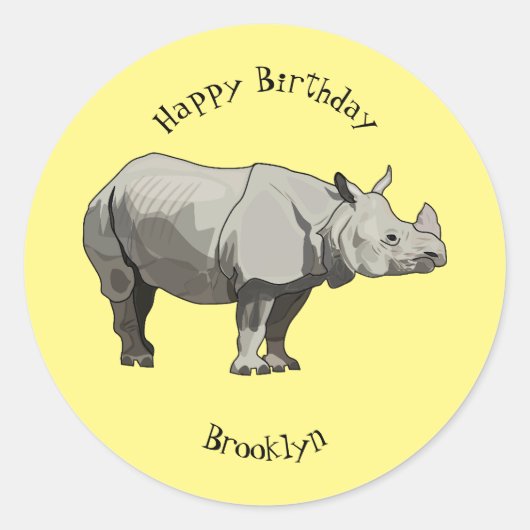 Afbeelding van de cartoon Javan rhinoceros Ronde Sticker (Voorkant)