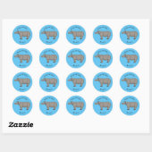 Afbeelding van de cartoon Javan rhinoceros Ronde Sticker (Vel)