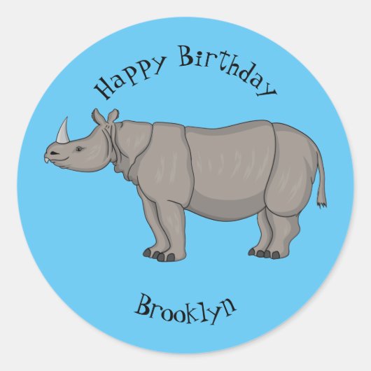 Afbeelding van de cartoon Javan rhinoceros Ronde Sticker (Voorkant)