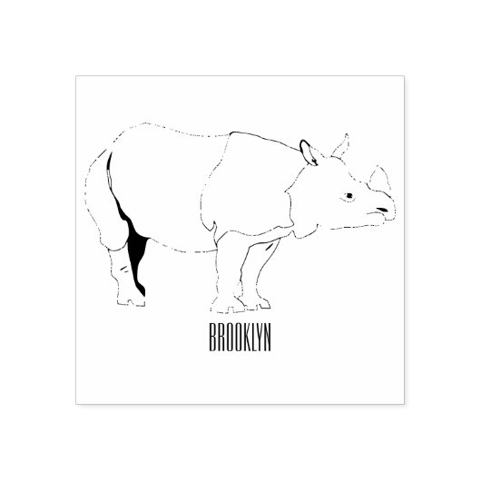 Afbeelding van de cartoon Javan rhinoceros Rubberstempel (Afrduk)