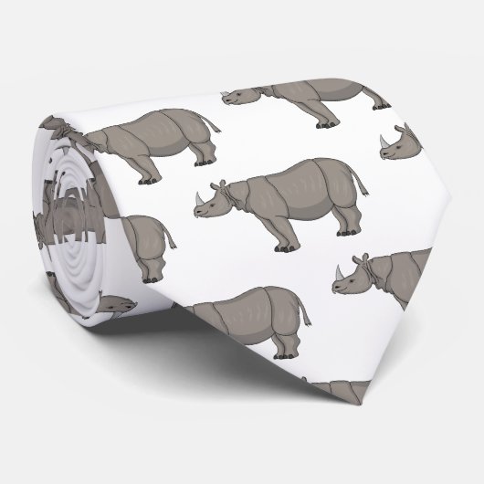 Afbeelding van de cartoon Javan rhinoceros Stropdas (Opgerold)