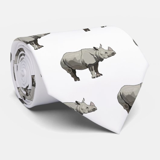Afbeelding van de cartoon Javan rhinoceros Stropdas (Opgerold)