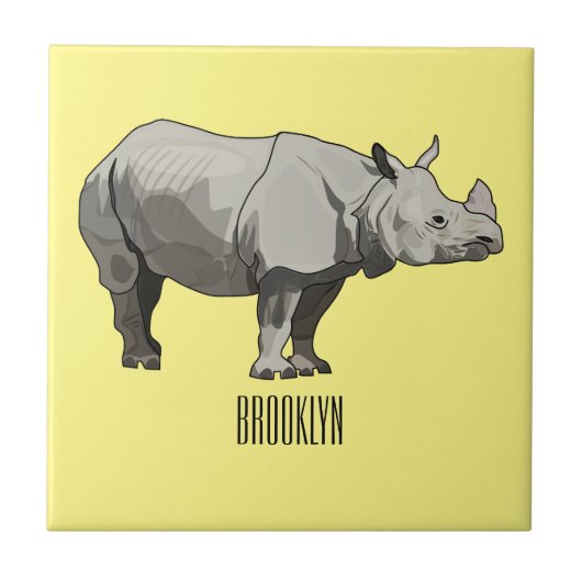 Afbeelding van de cartoon Javan rhinoceros Tegeltje (Voorkant)