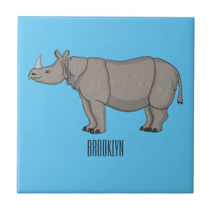 Afbeelding van de cartoon Javan rhinoceros Tegeltje