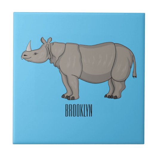 Afbeelding van de cartoon Javan rhinoceros Tegeltje (Voorkant)
