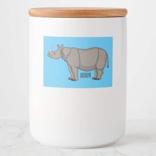 Afbeelding van de cartoon Javan rhinoceros Voedselcontainer Etiket (Voorkant)