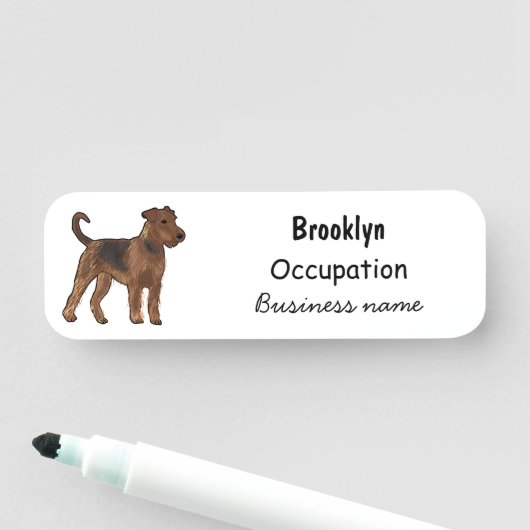 Afbeelding van de cartoon van Airedale doodsbange  Naamplaatje (In situ)