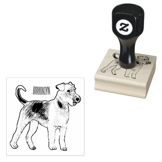 Afbeelding van de cartoon van Airedale doodsbange  Rubberstempel (Gestempeld)