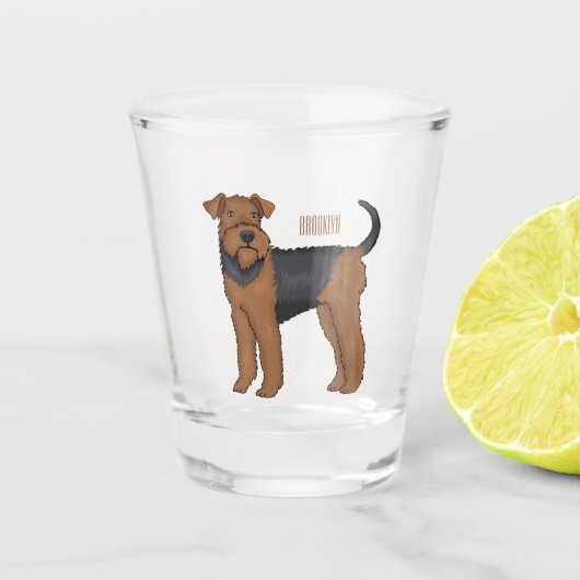 Afbeelding van de cartoon van Airedale doodsbange  Shot Glas (Voorkant)