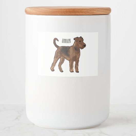 Afbeelding van de cartoon van Airedale doodsbange Voedselcontainer Etiket (Voorkant)