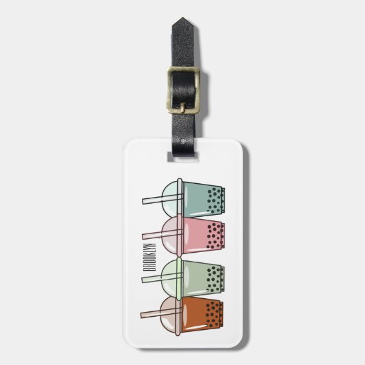 Afbeelding van de cartoon van bubbelthee bagagelabel (Voorkant verticaal)