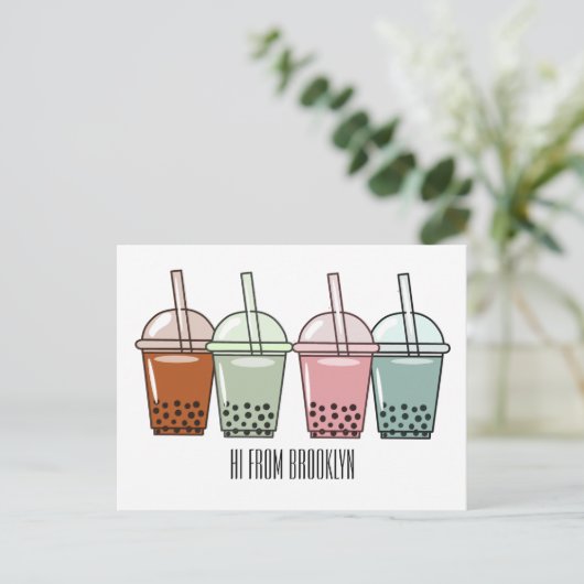 Afbeelding van de cartoon van bubbelthee briefkaart (Staand voorkant)