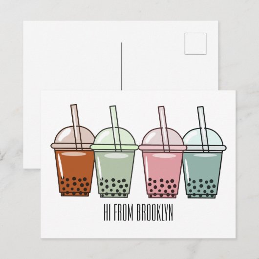 Afbeelding van de cartoon van bubbelthee briefkaart (Voorkant / Achterkant)