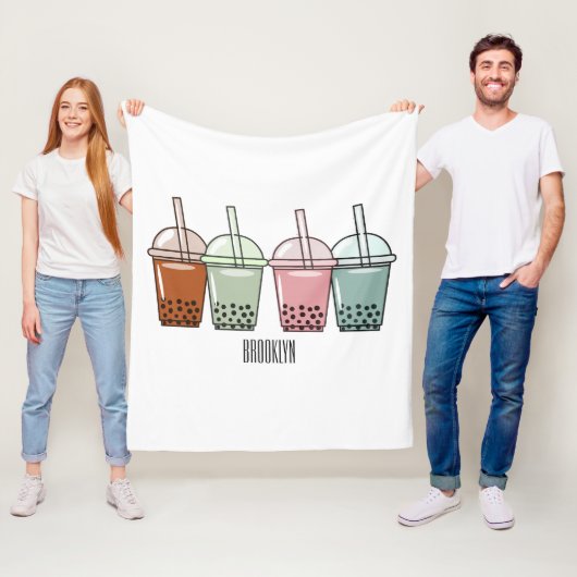 Afbeelding van de cartoon van bubbelthee fleece deken (In situ)