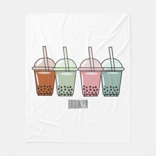 Afbeelding van de cartoon van bubbelthee fleece deken (Voorkant)