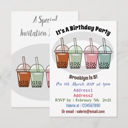 Afbeelding van de cartoon van bubbelthee kaart (Voorkant / Achterkant)