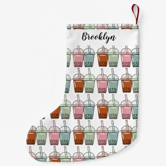 Afbeelding van de cartoon van bubbelthee kleine kerstsok (Achterkant)