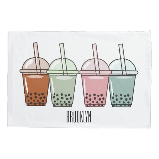 Afbeelding van de cartoon van bubbelthee kussensloop (Achterkant)