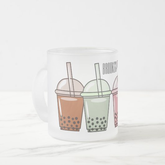 Afbeelding van de cartoon van bubbelthee matglas koffiemok (Voorkant links)