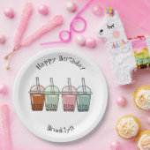 Afbeelding van de cartoon van bubbelthee papieren bordje (Feest)