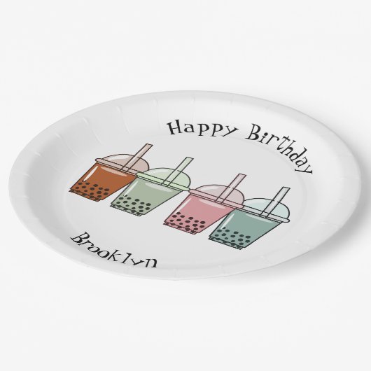 Afbeelding van de cartoon van bubbelthee papieren bordje (Gekanteld)