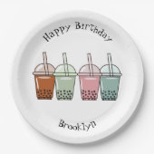 Afbeelding van de cartoon van bubbelthee papieren bordje (Voorkant)